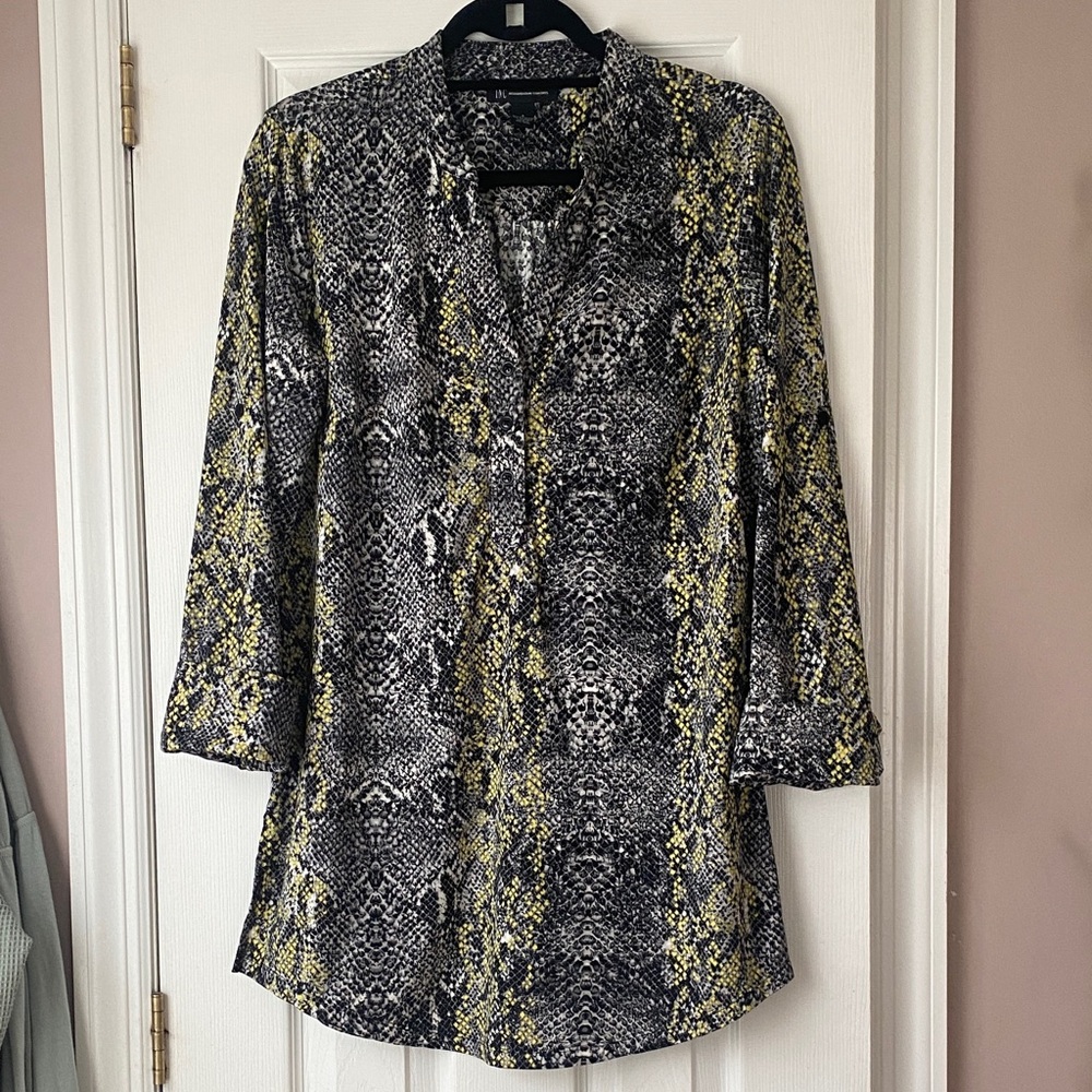 INC International Concepts Snake Print Blouse - Black and Yellow